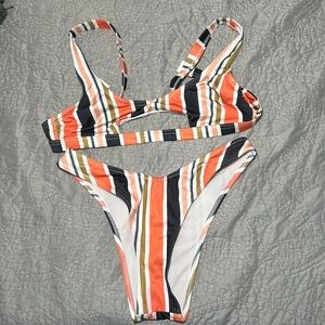 NASTY GAL S Orange and Blue Stripped Bikini Set